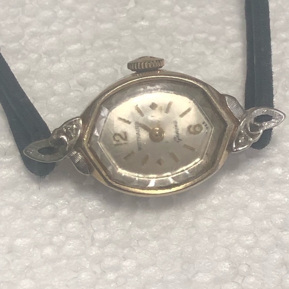 VTG Wittnauer 10k GF Bezel Oval Watch 2 Diamond Accents Not Running Original Box - Picture 6 of 6